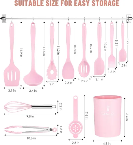 Miniatura 2 de Juego de utensilios de cocina, 12 piezas de utensilios de cocina de silicona (apto para lavavajillas), juego de espátulas resistentes al calor
