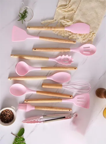 Miniatura 9 de Juego de utensilios de cocina y cuchillos de 19 piezas con bloque, 9 piezas de utensilios de cocina de silicona, 5 piezas afiladas de acero Beige