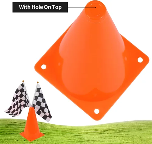 Miniatura 4 de Conos de tráfico mini (con agujero en la parte superior) con banderas de carreras a cuadros, conos de seguridad deportivos para conos de fútbol