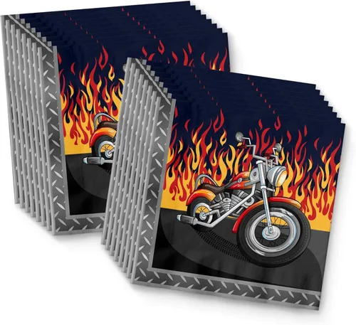 Miniatura 4 de Juego de suministros para fiesta de cumpleaños de motociclistas, platos, servilletas, vasos, vajilla para 16