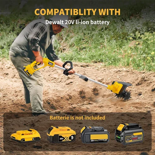 Miniatura 4 de Cultivador sin cable compatible con batería Dewalt 20V (solo herramienta), cultivador de jardín eléctrico con 360 RPM, ancho de labrado de 9