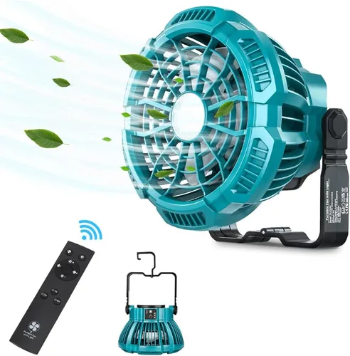 Ventilador para batería Makita de iones de litio de 14.4 V-18 V, ventilador de camping portátil con control remoto, brillo de 3 velocidades,