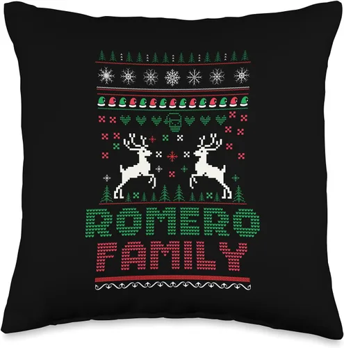 Ugly Christmas shirt Romero Divertida almohada de Navidad fea a juego, con nombre de familia, 16 x 16 pulgadas, multicolor