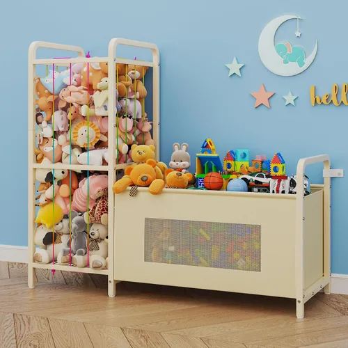 Organizador de almacenamiento de juguetes B10 con almacenamiento de animales de peluche, caja de juguetes grande y soporte para animales de peluche,