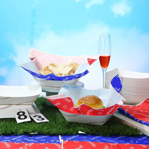Miniatura 4 de Marsui Juego de 100 suministros de fiesta de baloncesto, golf, sóftbol, fútbol, béisbol, bandejas, alimentos, barcos con hojas de papel encerado