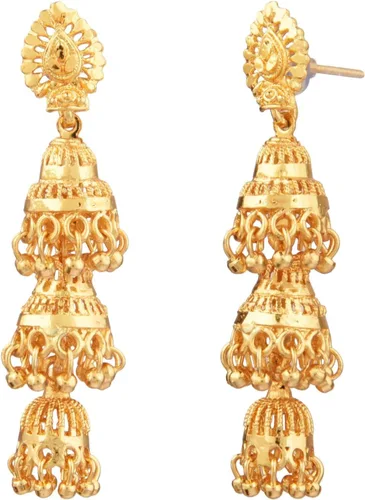 Miniatura 6 de Efulgenz Gold Tone Multilayered Jhumka Jhumki Indian Earrings for Women Dangle Earrings Gold Tone Indian Jewelry Indian Bridal Jewelry for Wedding