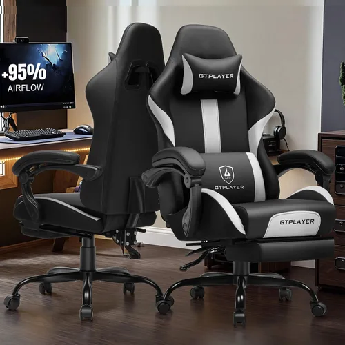 Miniatura 2 de GTPLAYER Silla de juegos con cojín de resorte de bolsillo, silla de oficina de cuero con respaldo alto ergonómico y soporte lumbar para aliviar