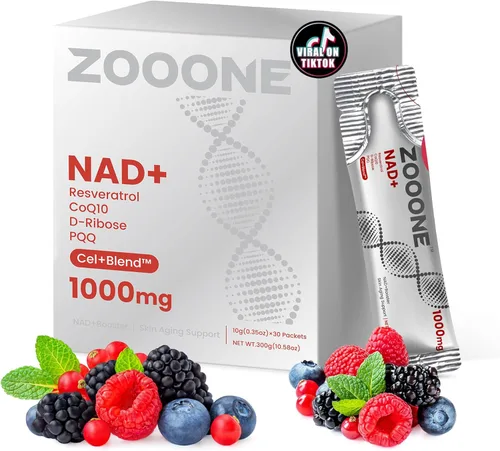 zooone - Suplemento NAD+ 30 piezas, Ribósido de Nicotinamida y Resveratrol Premium, Reparación del ADN y Envejecimiento Saludable, Suplemento NAD