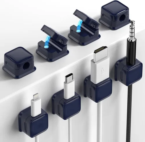Miniatura 16 de Paquete de 8 Organizadores de Cables con Soporte, Costop Fuerte Adhesivo Magnético para Gestión de Cables de Escritorio, Fácil de Abrir, Organiza