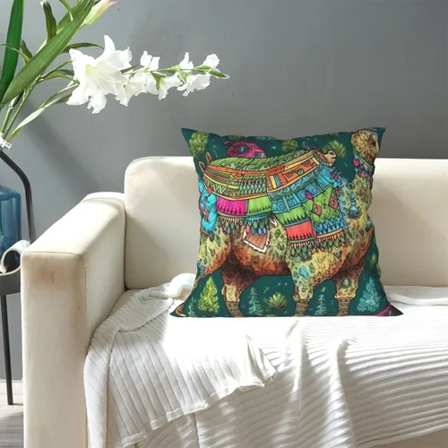 Miniatura 7 de Fundas de almohada con estampado de dibujo a mano de camello colorido, funda de cojín cuadrada, funda de cojín suave, funda de almohada