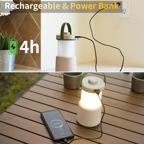 Miniatura 5 de Linterna LED de camping recargable, 800 lm, 230 horas de tiempo de funcionamiento, 5 modos de luz de campamento con luz roja, linterna impermeable