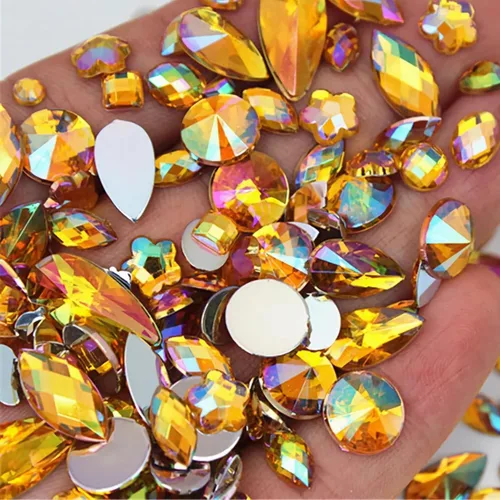 Miniatura 10 de 1000 gemas de cristal AB de diamantes de imitación coloridos, joyas de piedras preciosas acrílicas con parte trasera plana, manualidades para 00