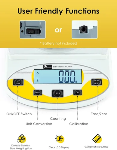 Miniatura 2 de CGOLDENWALL Báscula de laboratorio de precisión, 500 gX0.0.04 oz, balanza electrónica analítica báscula de laboratorio digital Báscula de joyería
