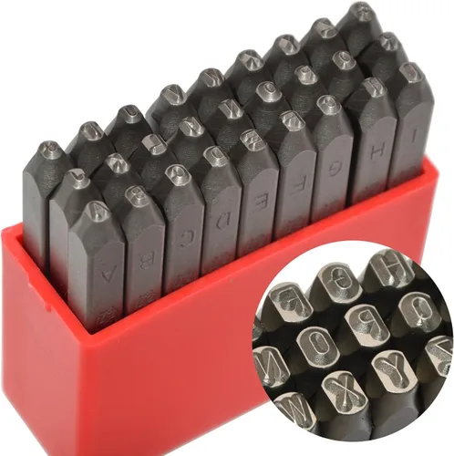 Miniatura 16 de Juego de 27 sellos de acero resistente con letras mayúsculas de 3/64" 1mm, kit de punzones de alfabeto para estampado a mano de caracteres, código