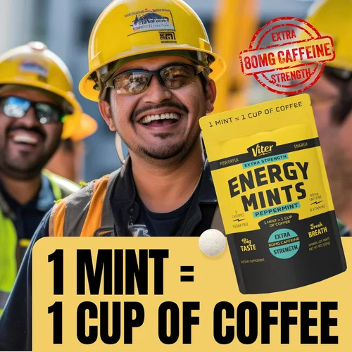 Miniatura 5 de Viter Energy Mentas con cafeína extra fuertes, 80 mg de cafeína, vitaminas B, sin azúcar. (menta, 8 onzas, bolsa a granel)
