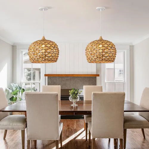 Miniatura 4 de Luces Colgantes Bohemias, Candelabro de Ratán de 1 Luz de 15.7", Luz Colgante de Mimbre Tejida a Mano con Pantalla de Jacinto de Agua, Luz Colgante