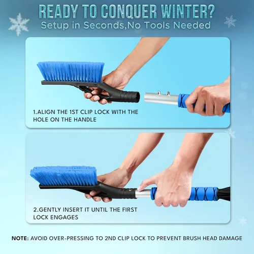 Miniatura 6 de EcoNour Rascador de nieve y cepillo de coche de aluminio de 27" Cabeza de cerdas entrelazadas con cuerpo de metal para rascador de hielo