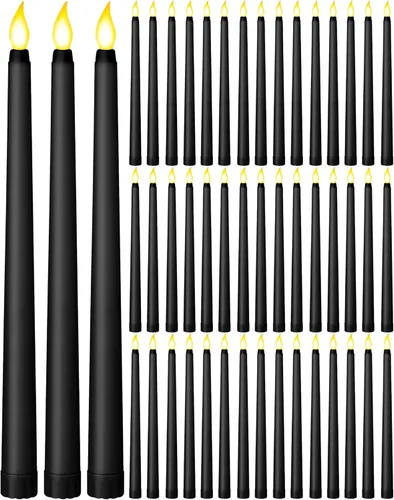 Funtery 48 velas LED sin llama, funcionan con pilas, velas LED realistas a granel parpadeantes para bodas, iglesias, fiestas de graduación, Negro