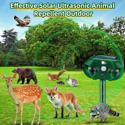Miniatura 2 de Paquete de 2 repelentes de animales ultrasónicos solares para exteriores, dispositivos repelentes de ciervos con sensor de movimiento para gato
