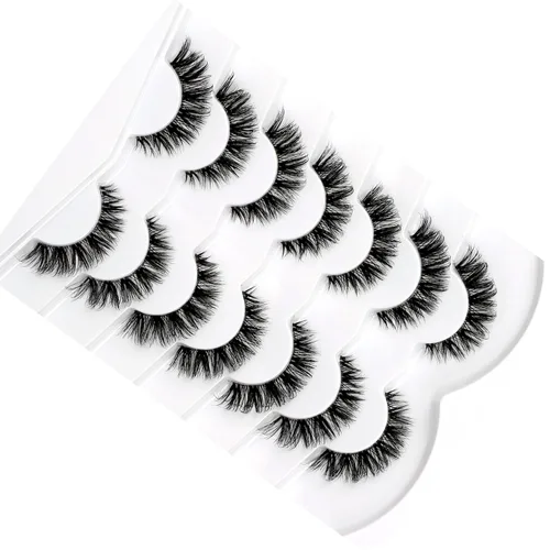Miniatura 731 de Pooplunch - Pestañas postizas finas de visón sintético, estilo ojo de gato, naturales, cruzadas, tipo racimo, efecto 8D de volumen, tiras
