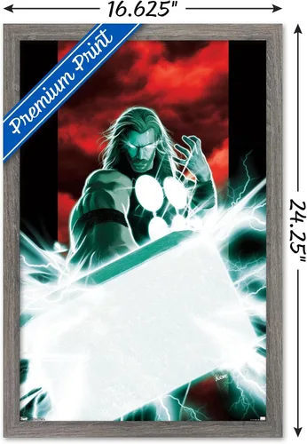 Miniatura 3 de Trends International Marvel Comics - Póster de pared de Thor - Mjolnir, 14.725 x 22.375 pulgadas, versión enmarcada de madera de granero