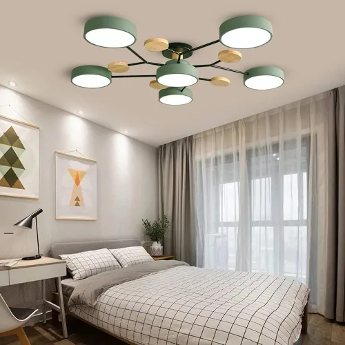 Miniatura 9 de Lámpara de techo LED regulable de 6 luces, 32 pulgadas, moderna lámpara de techo de madera de 48 W para sala de estar, dormitorio, cocina, 3000