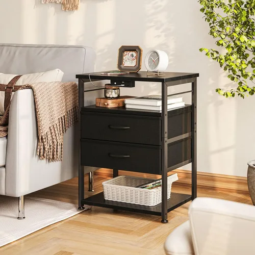 Miniatura 6 de AODK Mesita de noche con estación de carga, mesa auxiliar para dormitorio, mesita de noche alta con cajones, mesita de noche pequeña