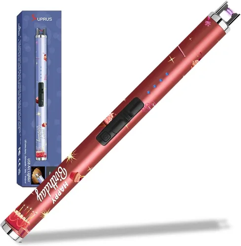 Encendedor de arco de vela SUPRUS USB eléctrico con batería LED mejorada, pantalla de batería, interruptor de seguridad, recargable, sin llama, de