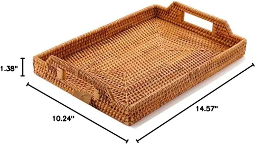 Miniatura 7 de Bandeja de servir de ratán, bandeja tejida rectangular, cestas decorativas de mimbre natural para organizar la mesa, baño, encimera de cocina
