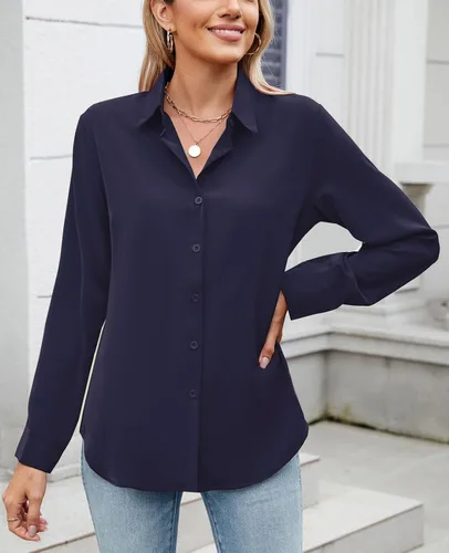 Miniatura 2 de Camisa de manga larga con botones para mujer, ultra suave, elástica, sin arrugas, para trabajo, casual, negocios, oficina