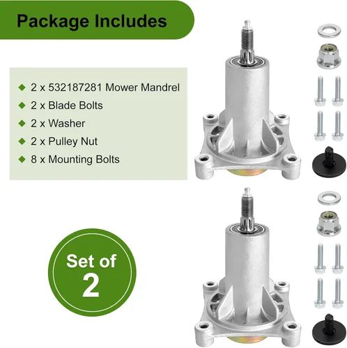 Miniatura 6 de Paquete de 2 conjuntos de husillo 187292 para Craftsman Hus qvarna A riens Pou-LAN Pro, 587819701 Conjunto de mandril para cortacéspedes de 42