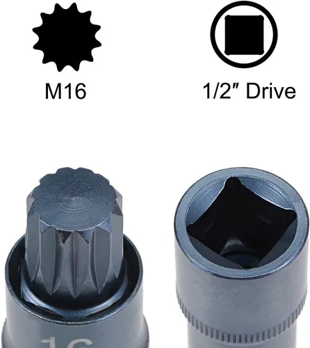 Miniatura 3 de uxcell 1/2" Drive x M16 (0.630 in) Triple Square Spline Bit Socket, brocas de acero S2, enchufes CR-V de 2 pulgadas de longitud