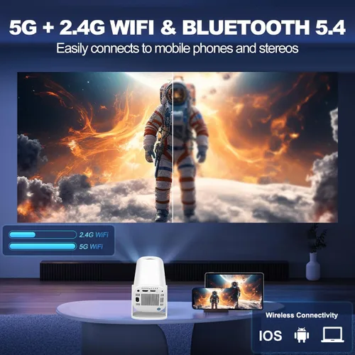 Miniatura 3 de Mini proyector con WiFi6 y Bluetooth, proyector portátil de películas para el hogar inteligente 4K 1080P, proyector inteligente giratorio de 180°