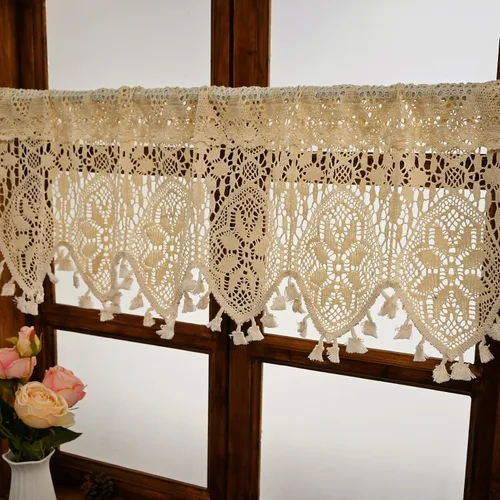 Miniatura 4 de Cenefa de cortina de ganchillo retro para ventana de cocina, cortinas bohemias para decoración de café, bolsillo para barra, cortinas cortas