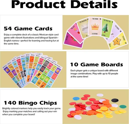 Miniatura 4 de Kit de juego de bingo mexicano,Juego bilingüe para 10 jugadores,Baraja española de cartas de Puerto Rico,Juegos de mesa en español