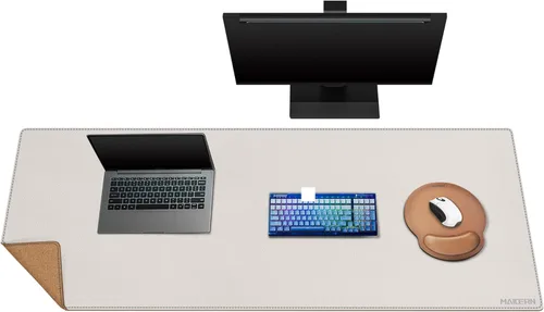 Miniatura 24 de MAIDERN Cubierta de mesa estrecha de 39.4" x 7.9", tapete reversible de cuero y corcho para mesa consola, protector de mesa largo y delgado