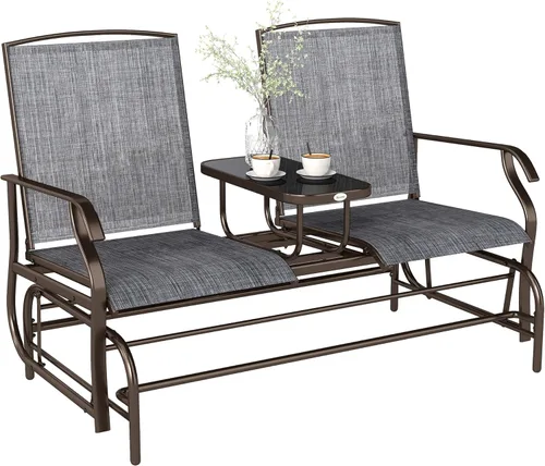 Miniatura 10 de Outsunny Banco deslizante para exteriores con mesa central, sofá de patio con estructura metálica, tela transpirable de malla y reposabrazos