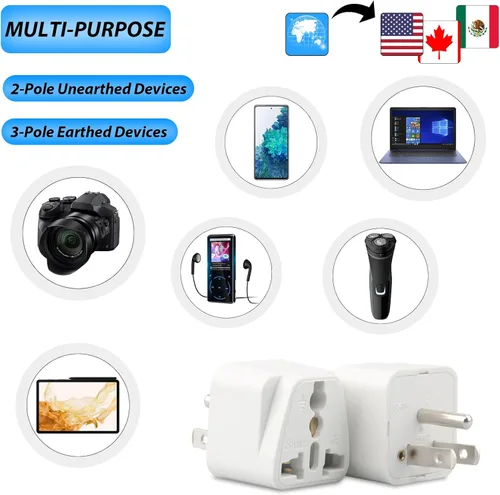 Miniatura 5 de Adaptador de enchufe de Europa a EE. UU., paquete de 3 adaptadores de enchufe de Reino Unido a EE. UU., Adaptador de enchufe de India a EE. UU.
