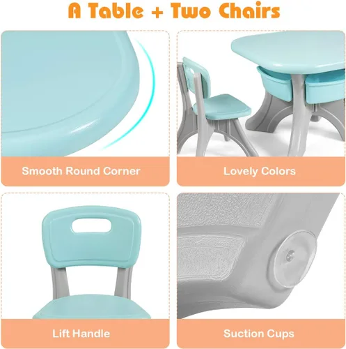 Miniatura 6 de HONEY JOY Juego de mesa y silla para niños, mesa de actividades de plástico para niños y 2 sillas con contenedores de almacenamiento, juego de Verde
