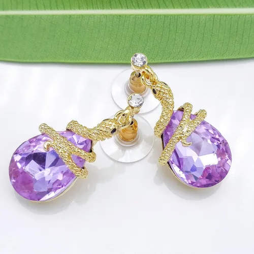 Miniatura 7 de Navachi Pendientes colgantes de gota de serpiente con forma de pera multicolor de cristal chapado en oro de 18 quilates