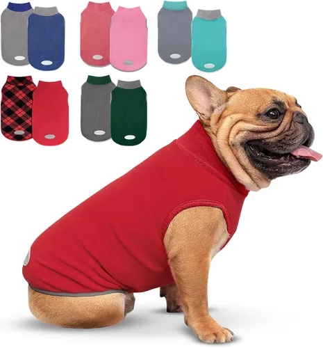 Miniatura 17 de cyeollo Paquete de 2 suéteres elásticos de forro polar para perro, chaqueta reflectante de invierno para perros, suéteres para perros medianos