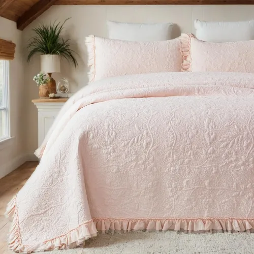 Miniatura 14 de Brandream Juego de ropa de cama de 2 piezas con borde festoneado, tamaño individual, color beige, tamaño individual, tamaño individual