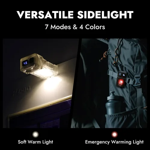 Miniatura 7 de WARSUN DC08 linterna LED recargable giratoria, luz de trabajo mini de 800 lúmenes, pequeña linterna EDC con clip para la espalda, linterna Negro
