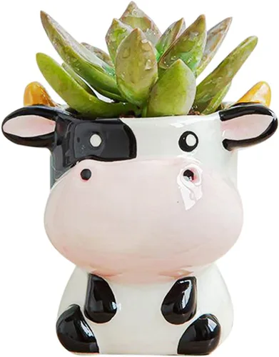 Miniatura 4 de DIYOMR Bonita maceta de cerámica de animales, maceta pequeña para suculentas, maceta con forma de dibujos animados para plantas pequeñas, cactus