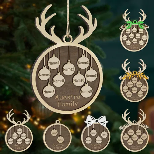 Miniatura 55 de Adornos de Navidad personalizados, familia de 1 nombre, adornos de Navidad de madera personalizados, decoración personalizada, decoración de árbol