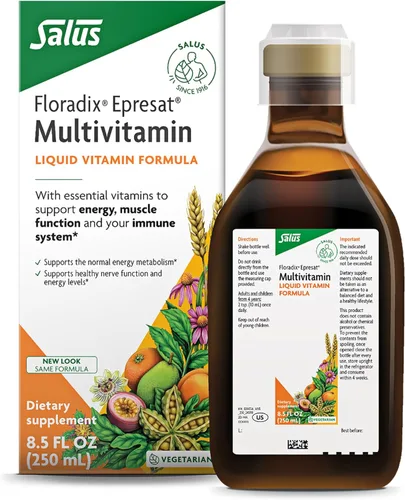 Floradix Epresat Multivitamínico líquido para adultos, suplemento de hierbas, suplemento diario con vitamina A, D, B6, cardo mariano y más, apoya la