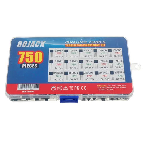 Miniatura 3 de BOJACK 15 valores 750 piezas A1015 C945 C1815 S8050 S8550 S9012 S9013 S9014 S9015 S9018 2N2222 2N3904 2N3906 2N5400 1 2N5 551 PNP NPN Power Kit