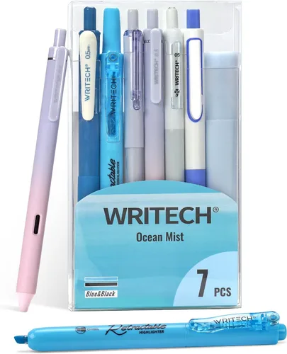 WRITECH Bolígrafos de Gel y Marcadores para Diario: Set de Diario Estético, Colores Pastel Surtidos, Tinta de 0.5mm de Punta Fina, Retráctiles,