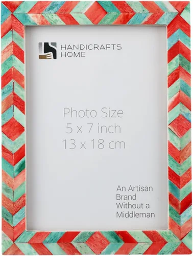 Miniatura 9 de Handicrafts Home Marco de fotos de mosaico chevron – Marco de fotos hecho a mano con incrustaciones de hueso de 4 por 6 para decoración de mesa