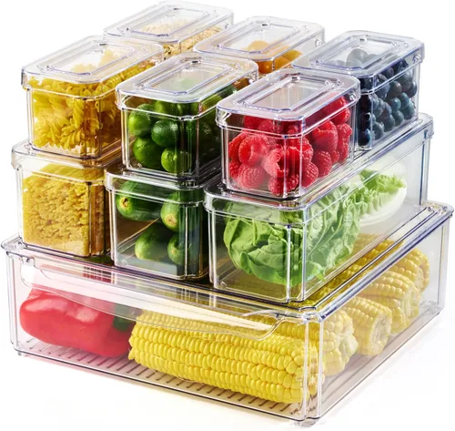 Miniatura 8 de Luckore - Juego de 4 contenedores organizadores para refrigerador, organizadores transparentes y almacenamiento, apilables con tapas, contenedores